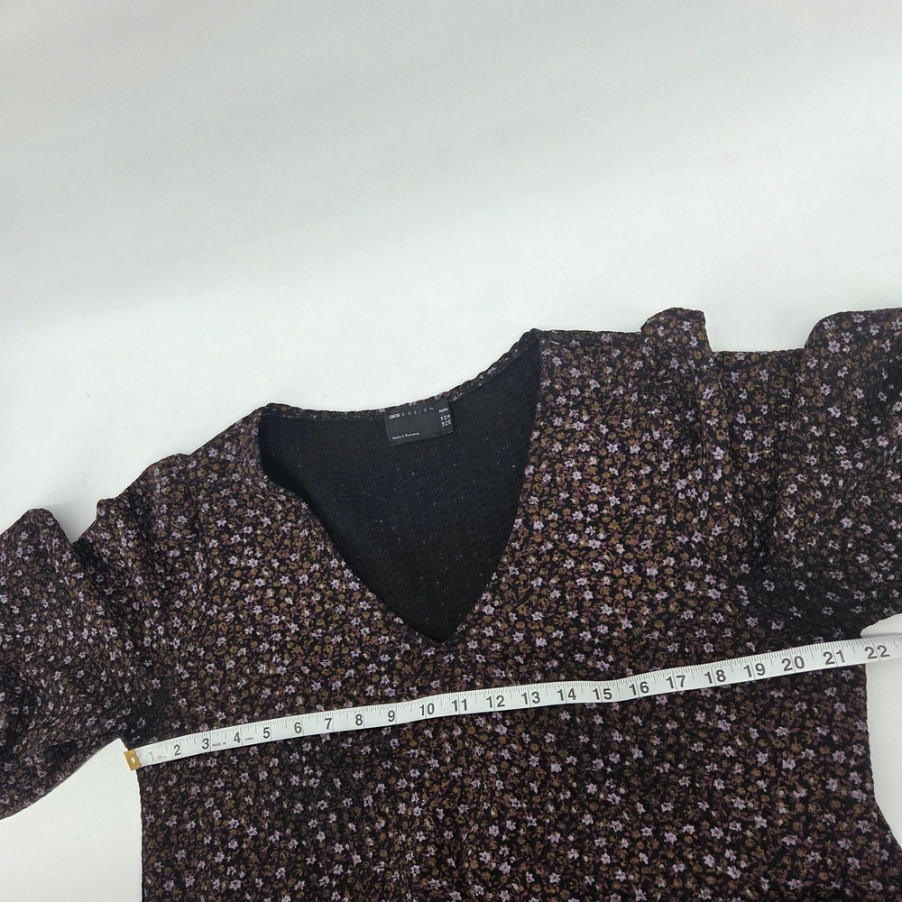 ASOS DESIGN Petite Midi Dress 10 Black Floral Puff Sleeve Boho Cottagecore - Picture 6 of 7